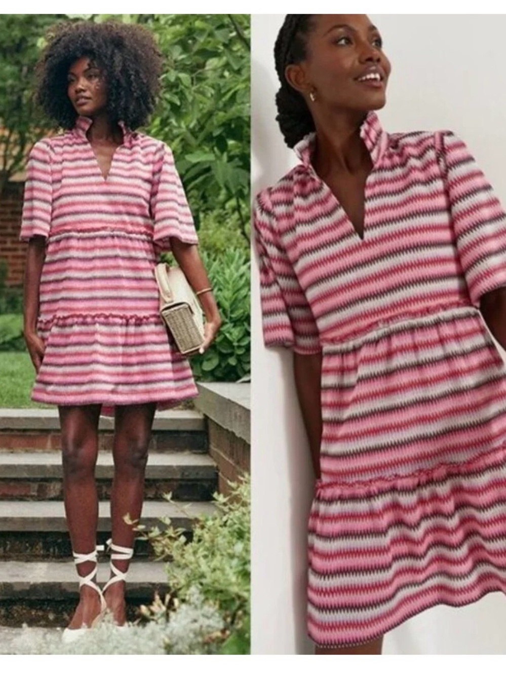 Tuckernuck Pink Striped V-Neck Tiered Mini Dress